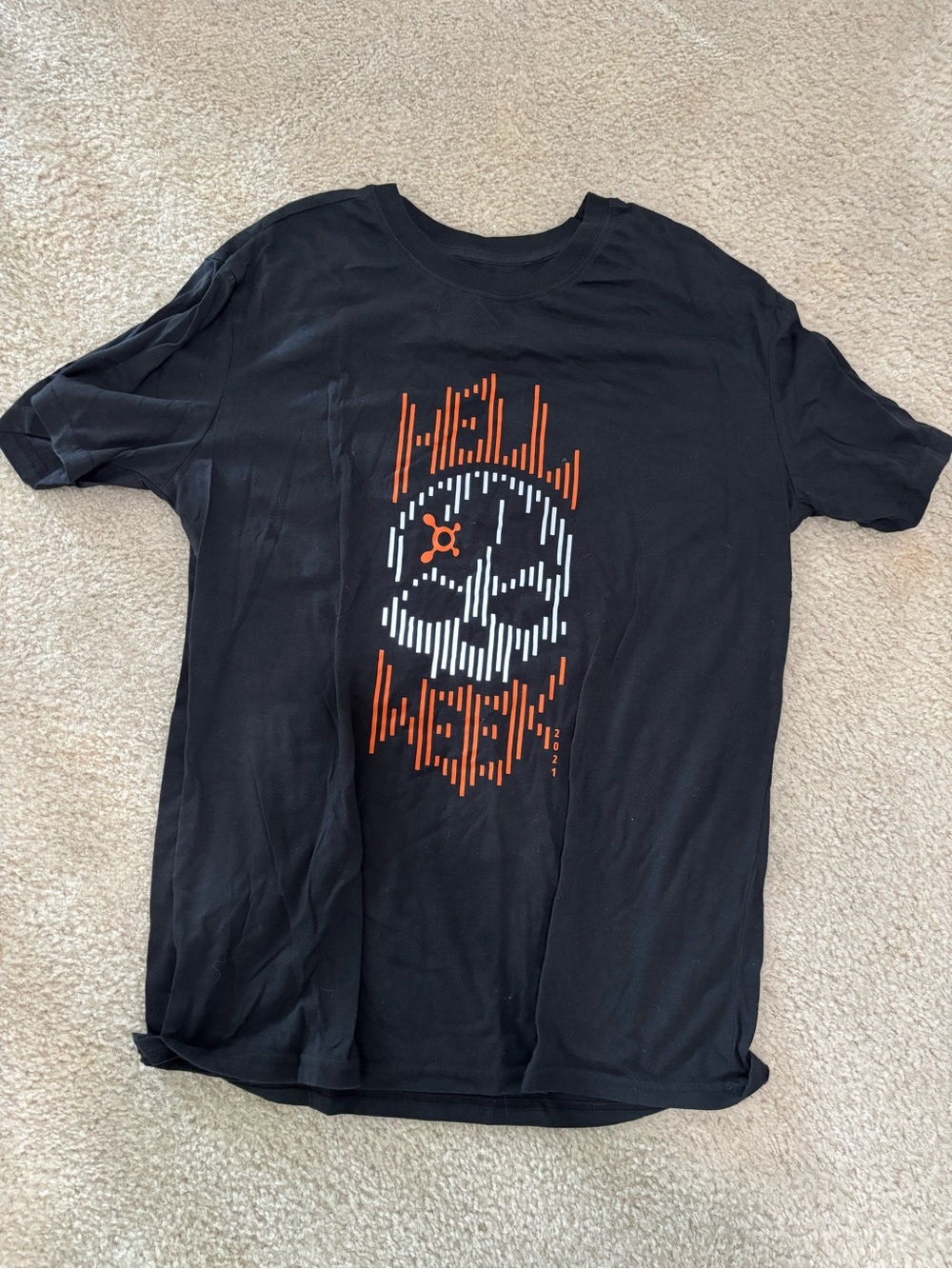 Orangetheory Black Tee Hell Week with Orange and White Skull Graphic